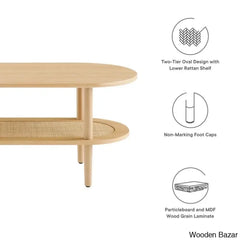 Modway Torus Oval Coffee And Center Table With Rattan Shelf