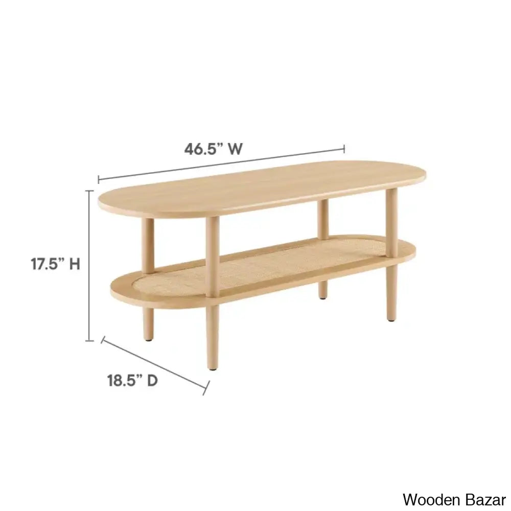 Modway Torus Oval Coffee And Center Table With Rattan Shelf