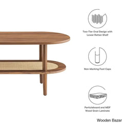 Modway Torus Oval Coffee And Center Table With Rattan Shelf