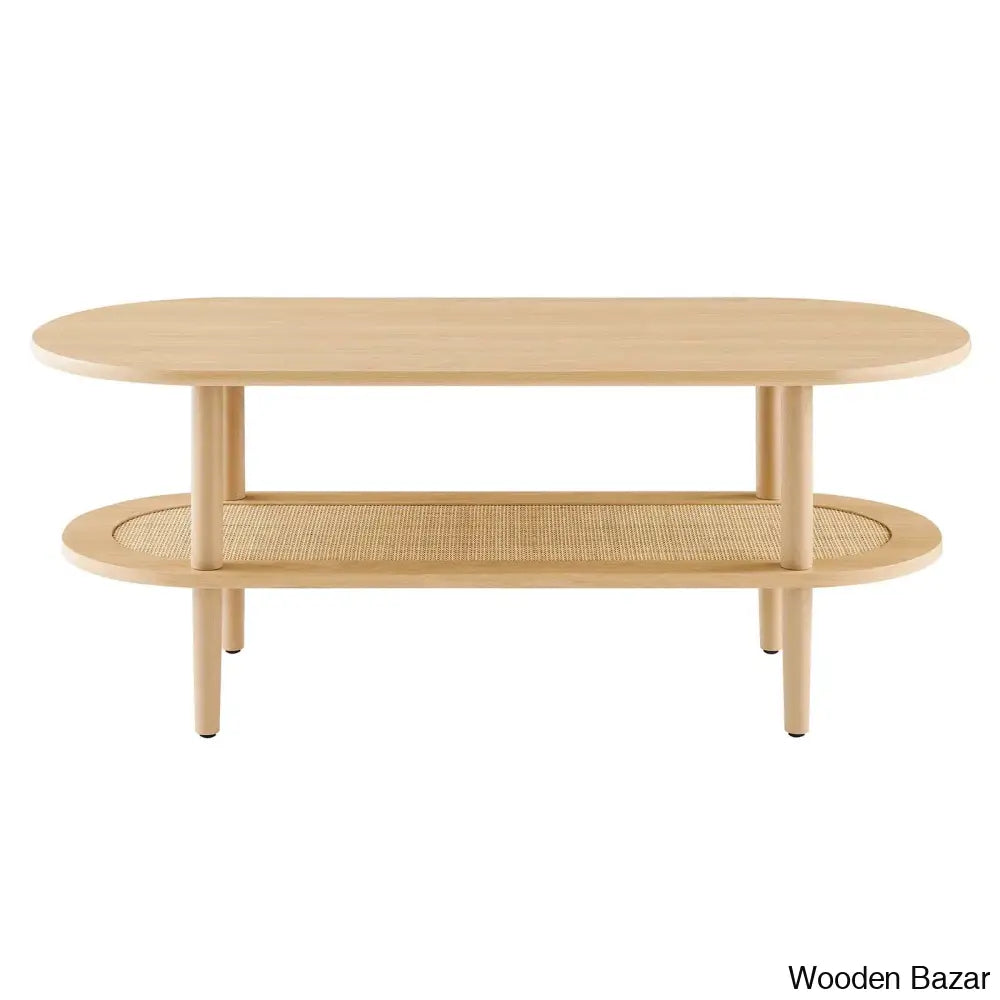 Modway Torus Oval Coffee And Center Table With Rattan Shelf Oak