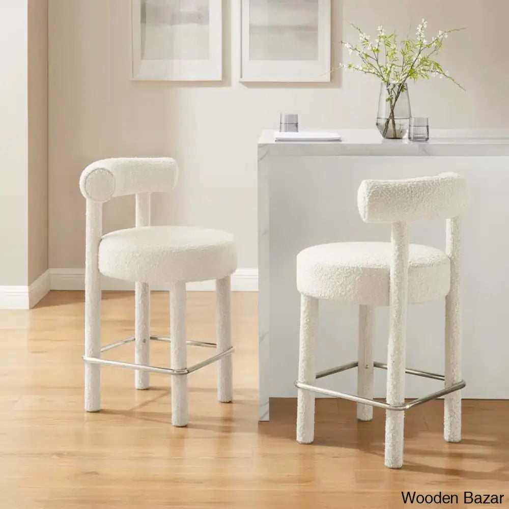 Modwayo Toulouse Counter And Bar Stool (Set Of 2) Boucle-Ivory/Silver / (30” Seat Height)