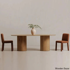 Moe Dining Table In Double Pedestal Elegance Crafted To Perfection Natural Teak Color