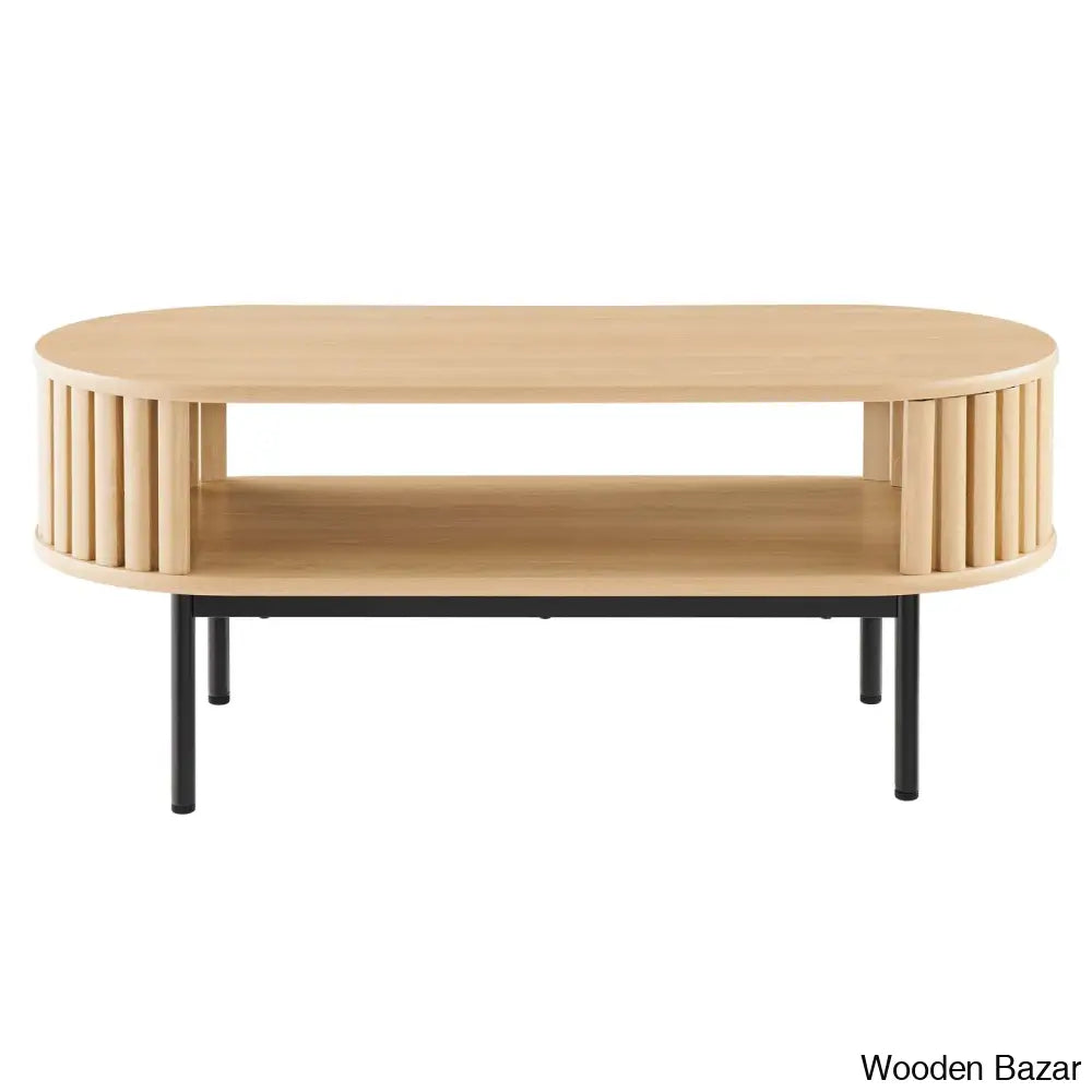 Moodway Fortitude Modern Coffee And Centertable Oak Top/Black Base