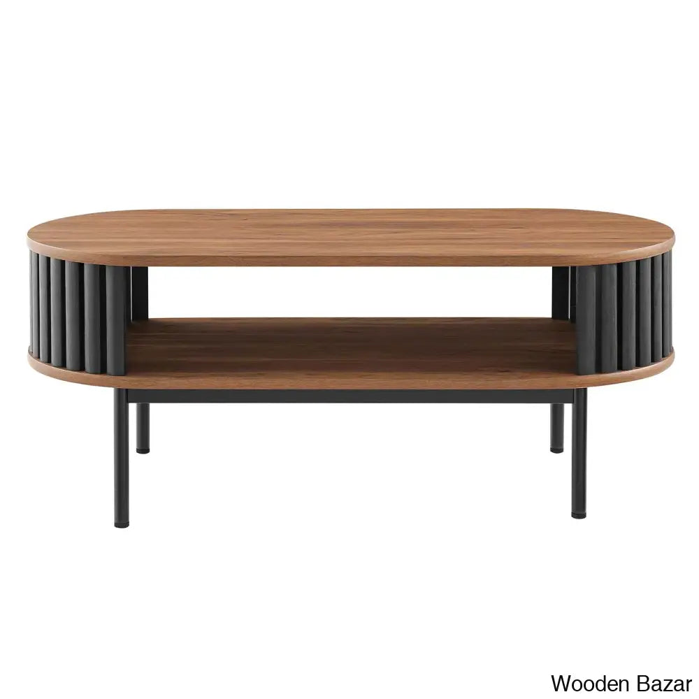 Moodway Fortitude Modern Coffee And Centertable Walnut Top/Black Base