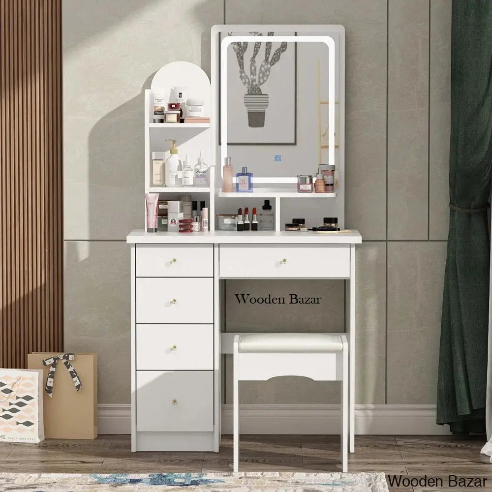 Moriah Vanity Dressing Table With Lighted Mirror And Stool