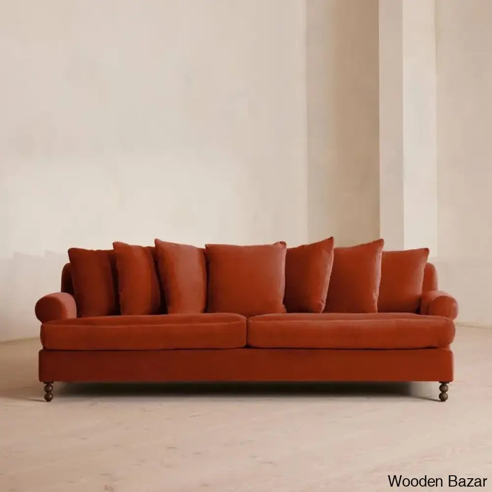 Nainey Stylish Four-Seater Sofa With Modern Elegance With Spacious Comfort Rust