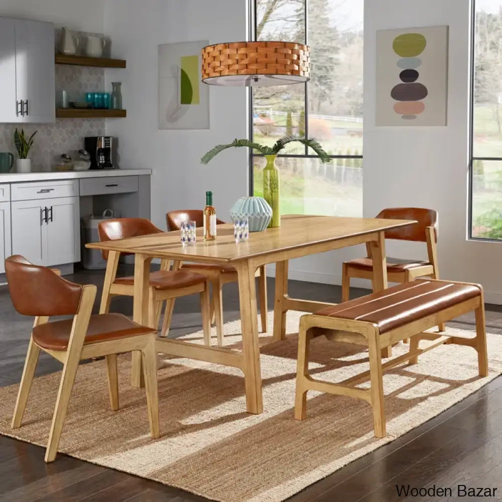 Nan Latest 5 Seater Trestle Dining Set - Wooden Bazar