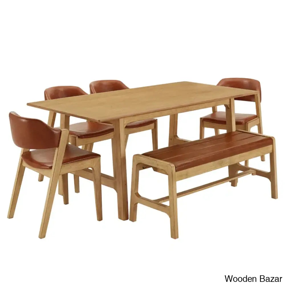 Nan Latest 5 Seater Trestle Dining Set - Wooden Bazar