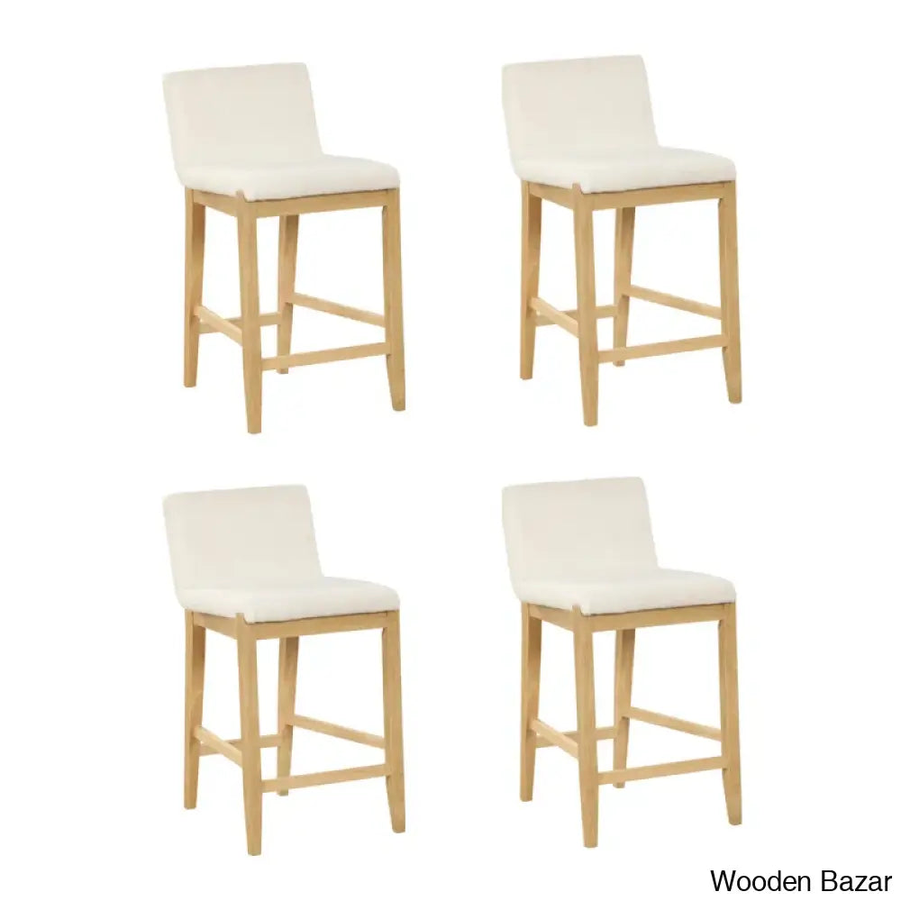 Natah Upholstered Counter And Bar Stool Set Cream Boucle/Natural Brown Frame / 2 (24.5’’ Seat