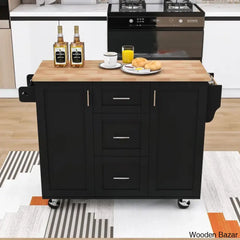 Natalija Solid Wood Top Kitchen Cart Trolley Cart Cabinet Kitchen Island With Storage