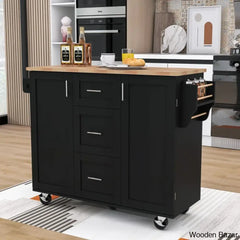 Natalija Solid Wood Top Kitchen Cart Trolley Cart Cabinet Kitchen Island With Storage