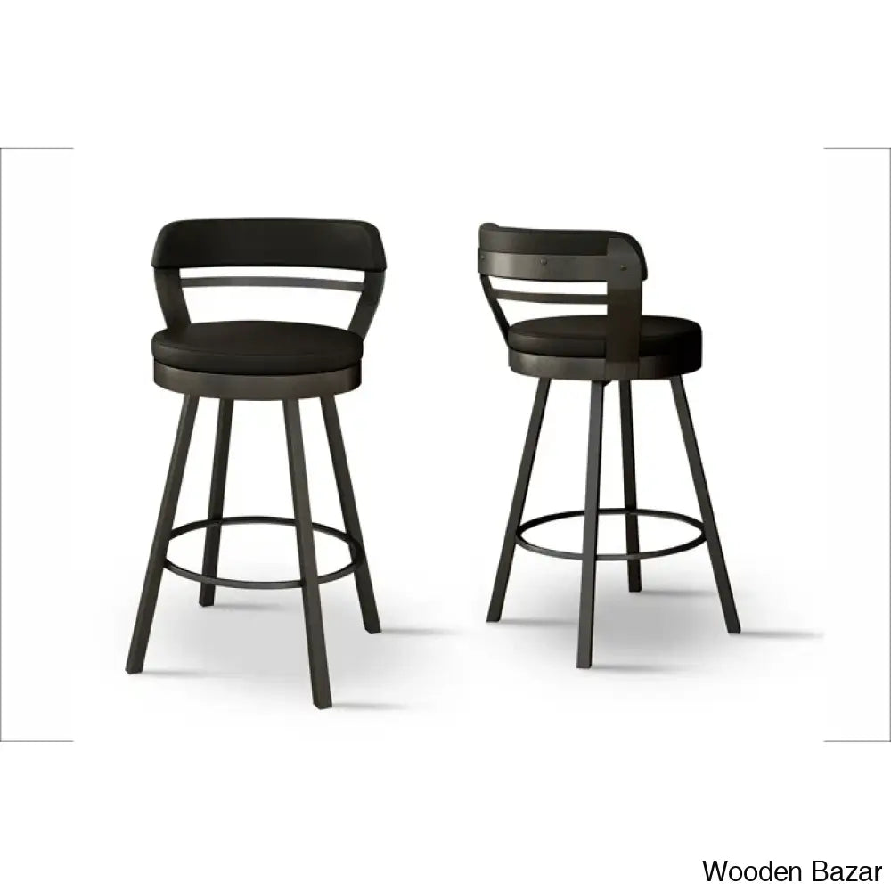 Neufeldo Swivel Upholstered Counter And Bar Stool With Metal Frame (Set Of 2) Black / Bar (30’’