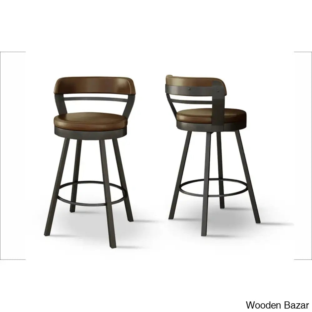 Neufeldo Swivel Upholstered Counter And Bar Stool With Metal Frame (Set Of 2) Dark Brown / Bar