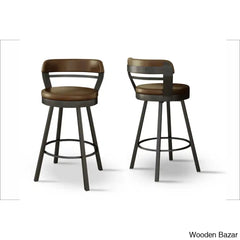 Neufeldo Swivel Upholstered Counter And Bar Stool With Metal Frame (Set Of 2) Dark Brown / Bar