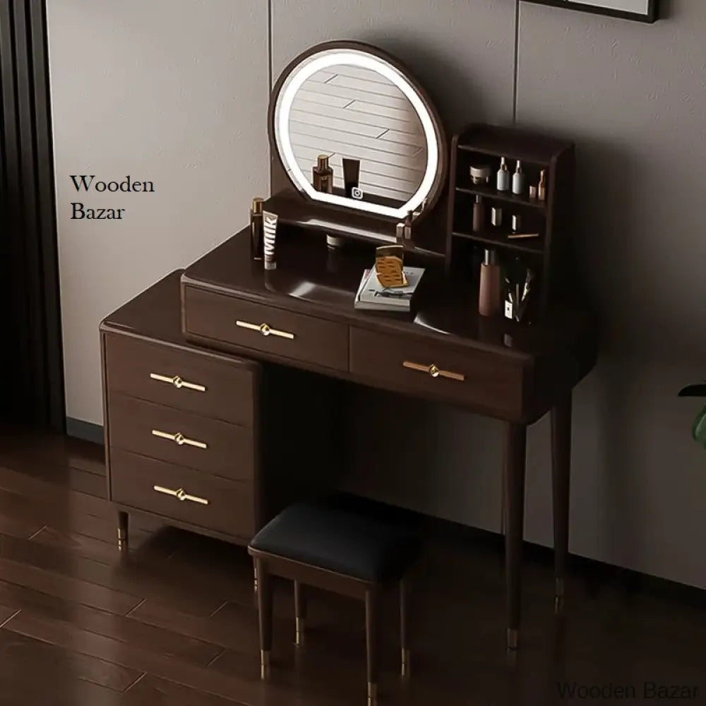 Newlon Vanity Dressing Table With Mirror Light And Stool