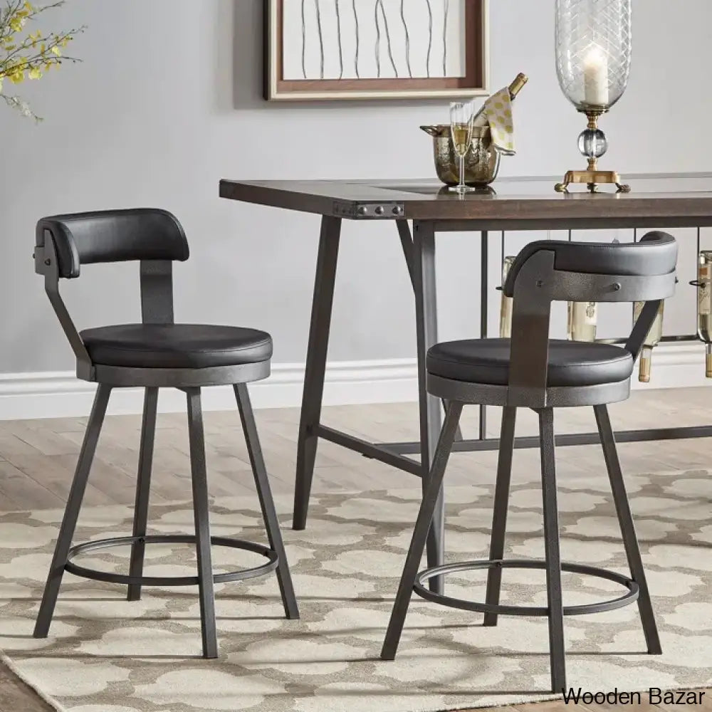 Nicksa Swivel Upholstered Counter And Bar Stool With Metal Frame (Set Of 2) Black / Bar (30.3’’