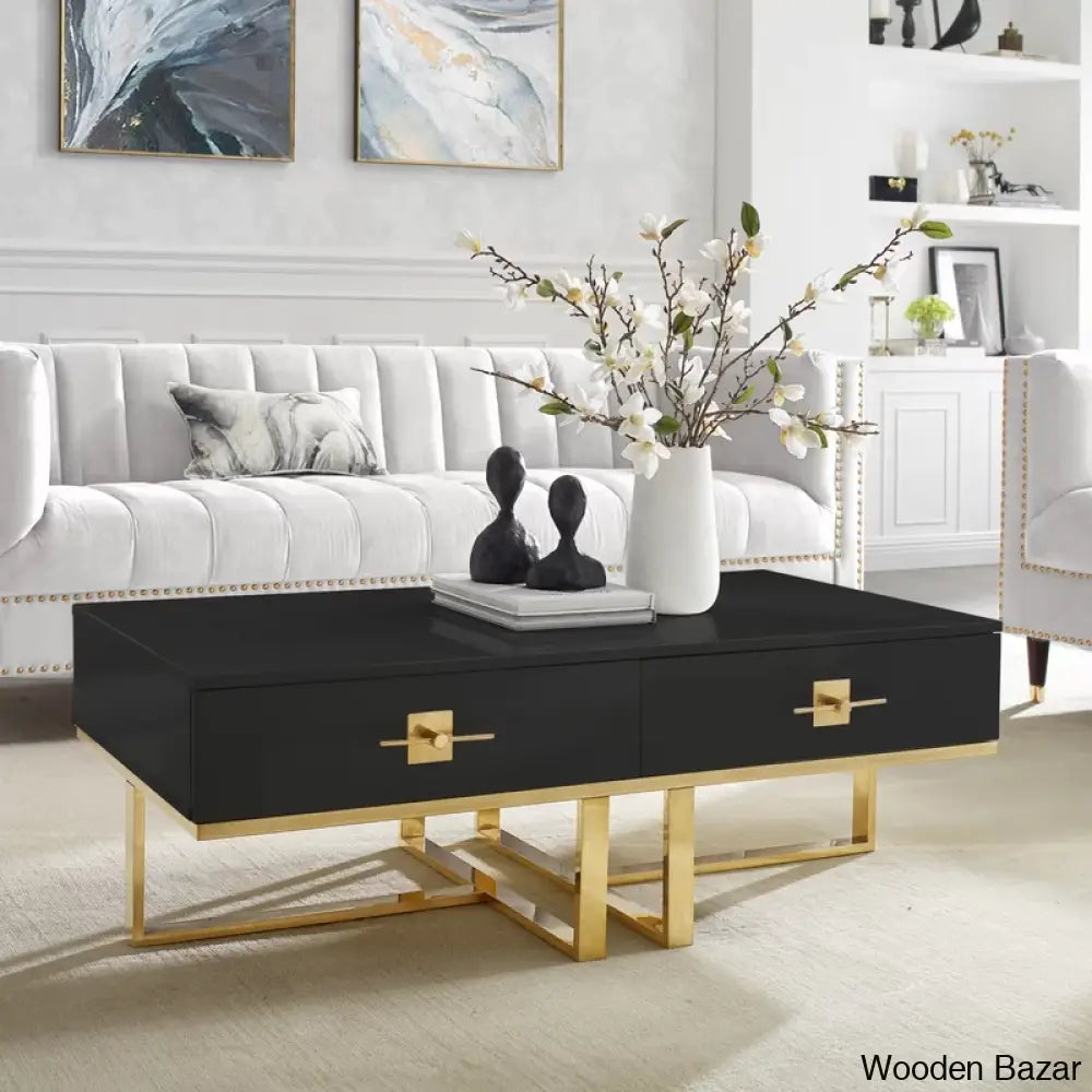 Nicolen Miller Plumeria Coffee And Center Table For Living Room Office Black/Gold