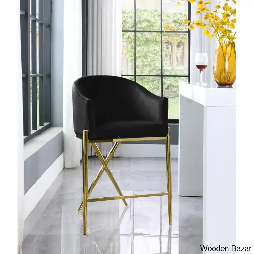 Nikoz Upholstered 26.5’’ Counter And Bar Stool With Metal Frame Gold / Black