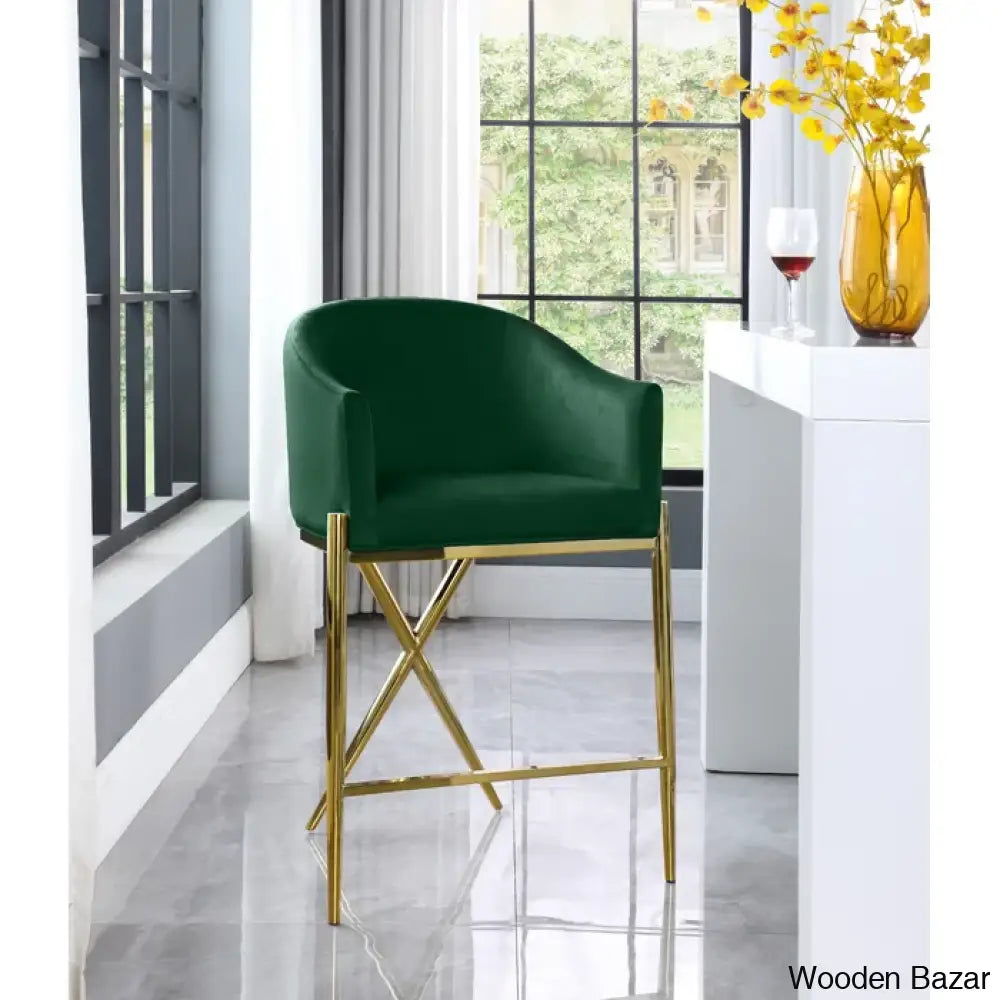 Nikoz Upholstered 26.5’’ Counter And Bar Stool With Metal Frame Gold / Green