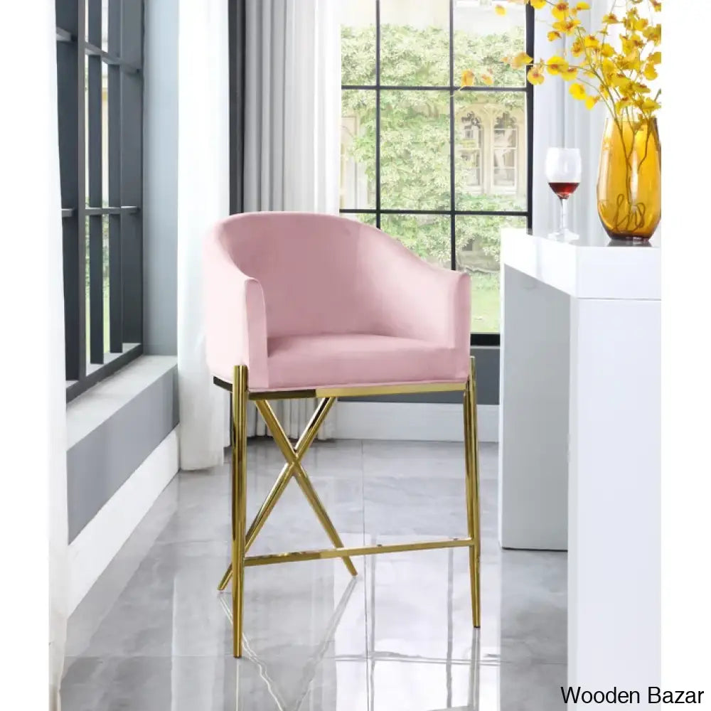 Nikoz Upholstered 26.5’’ Counter And Bar Stool With Metal Frame Gold / Pink