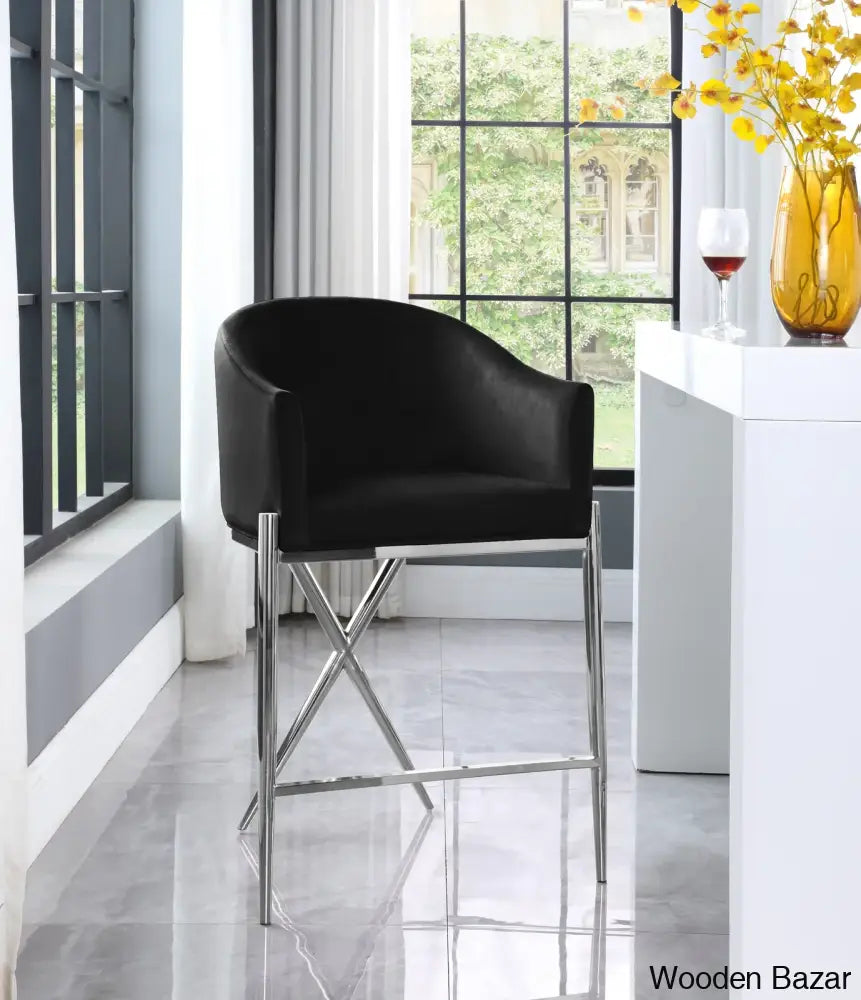 Nikoz Upholstered 26.5’’ Counter And Bar Stool With Metal Frame Silver / Black