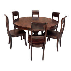 Round Dining Table Chair Set with 6 Seats - Wooden Bazar