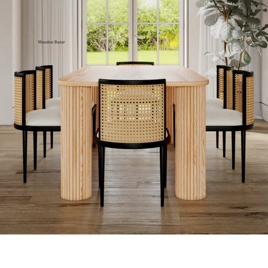 Cameron 6-seater dining table made of white teak wood with chairs