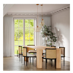 Cameron 6-seater dining table made of white teak wood with chairs