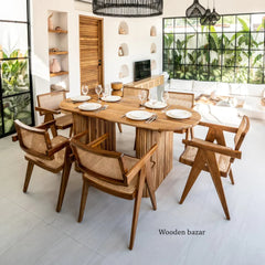 Haris 6 Seater Dining Table Set - Wooden Bazar