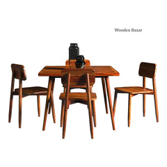 Vihaan 4-Seater Dining Table Set Natural Teak Wood - Wooden Bazar