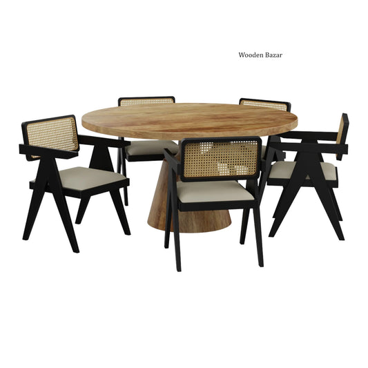 Rattan chairs and a six-seater Teak wood dining table set 