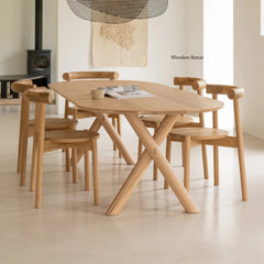 OAK DINING TABLE SET FOR SIX WITH CHAIRS- Wooden Bazar