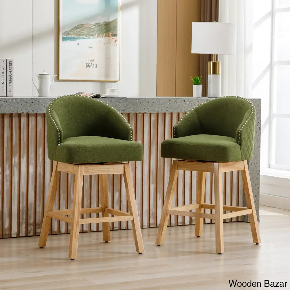 Nivellesx Swivel Upholstered 28.35’’ Counter Stool (Set Of 2) Natural / Green