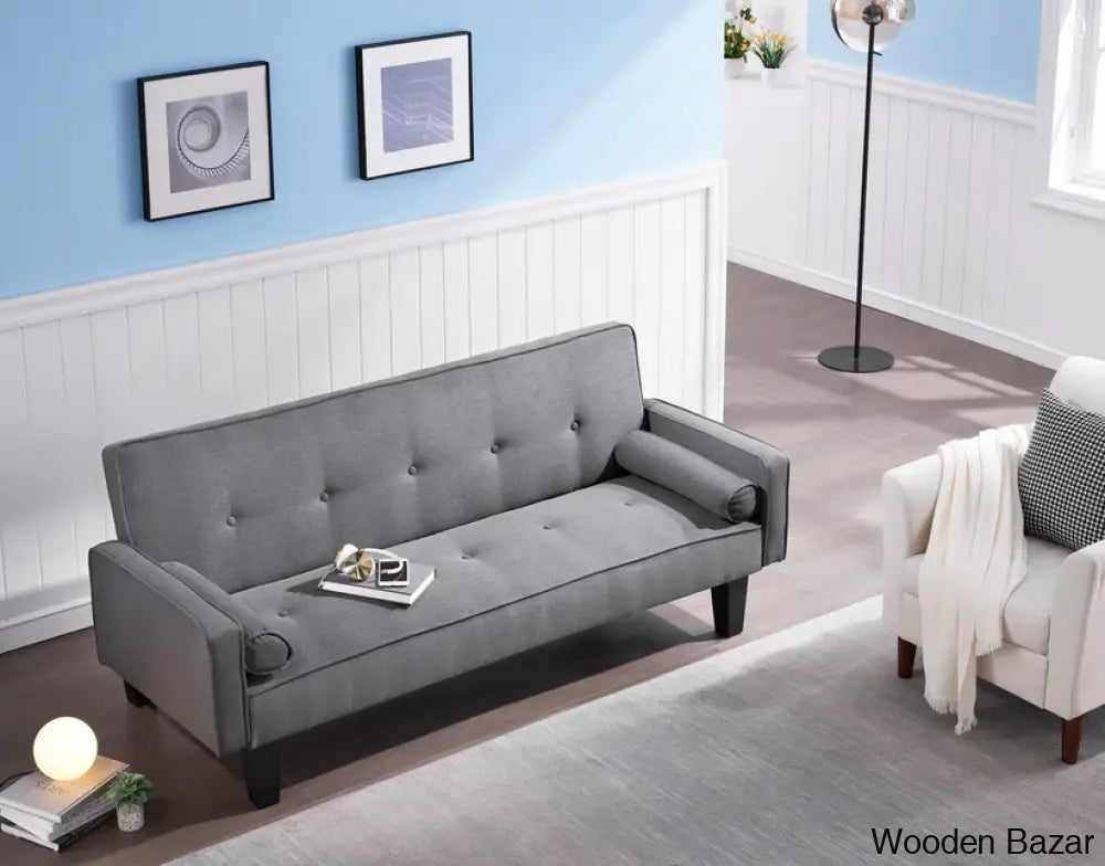 Noah Gray Convertible Sofa Bed With Two Matching Pillows With Stylish Multi-Function Seating