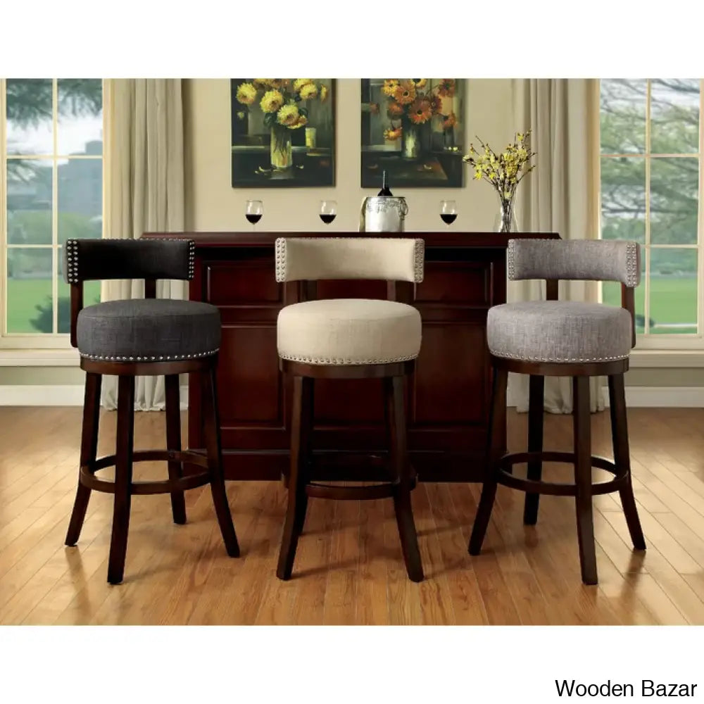 Nordeno Swivel Upholstered Counter And Bar Stool With Solid Wood Frame (Set Of 2)