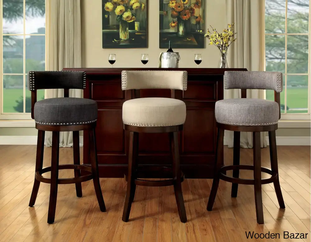 Nordeno Swivel Upholstered Counter And Bar Stool With Solid Wood Frame (Set Of 2)