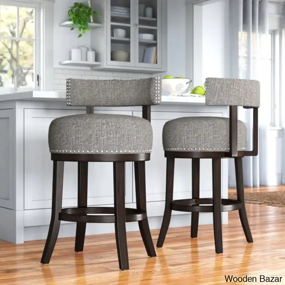 Nordeno Swivel Upholstered Counter And Bar Stool With Solid Wood Frame (Set Of 2) Light Gray / Bar