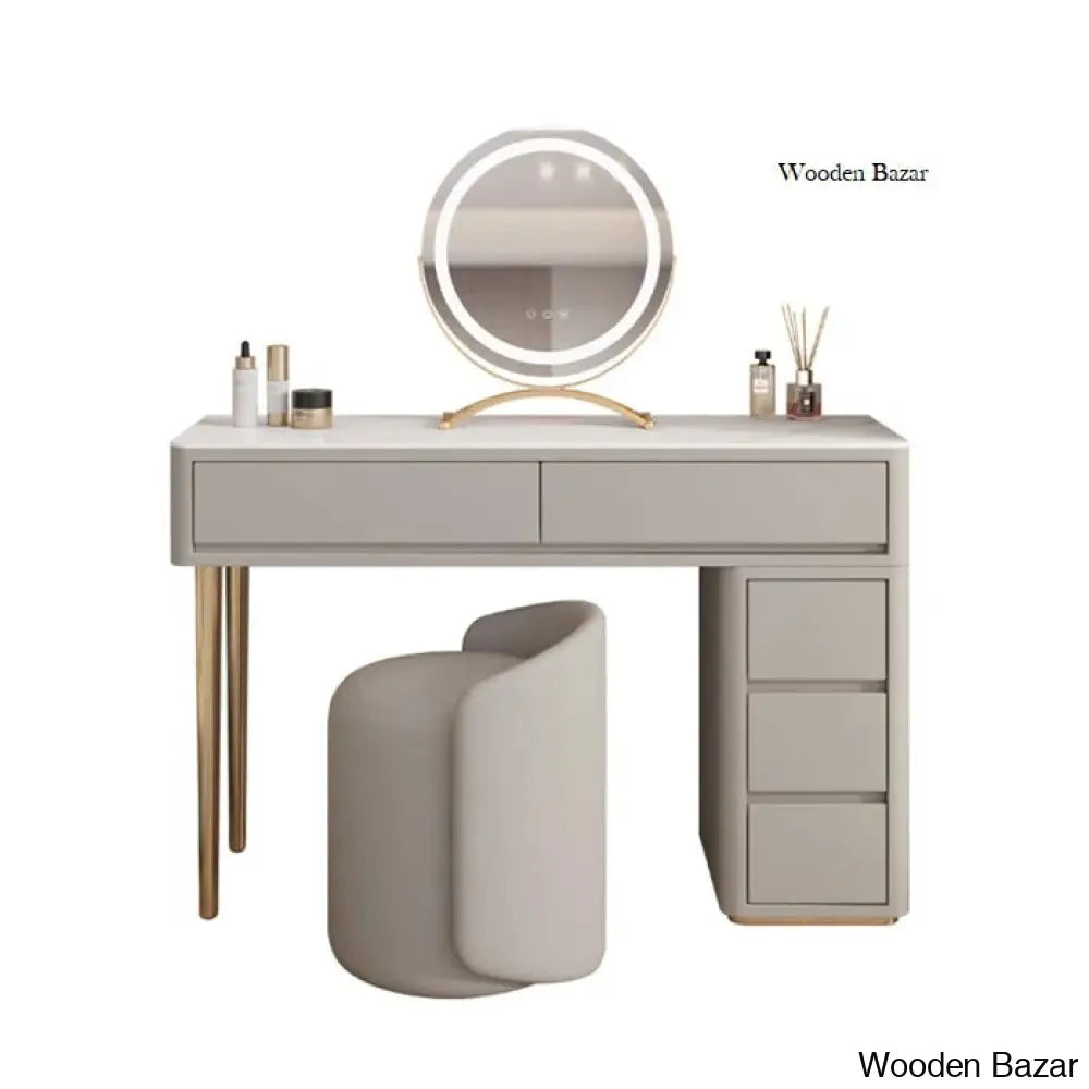 Nowlin Vanity Dressing Table With Lighted Mirror And Stool