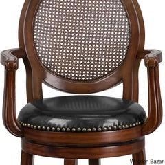 Nyon Wood Transitional Style Dining Counter And Bar Stool With Arms Woven Rattan Back Leathersoft