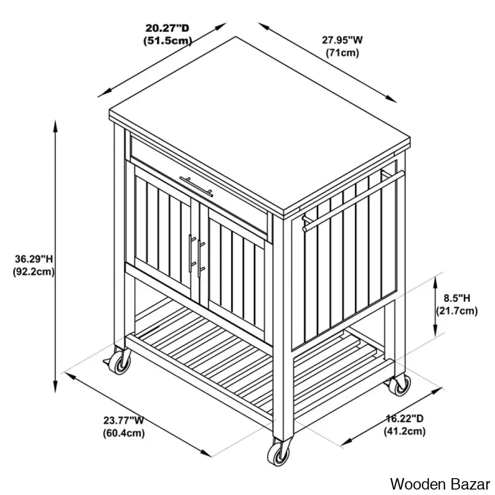 Obed Solid Wood Top Kitchen Cart Trolley Cart Cabinet Kitchen Island With Storage