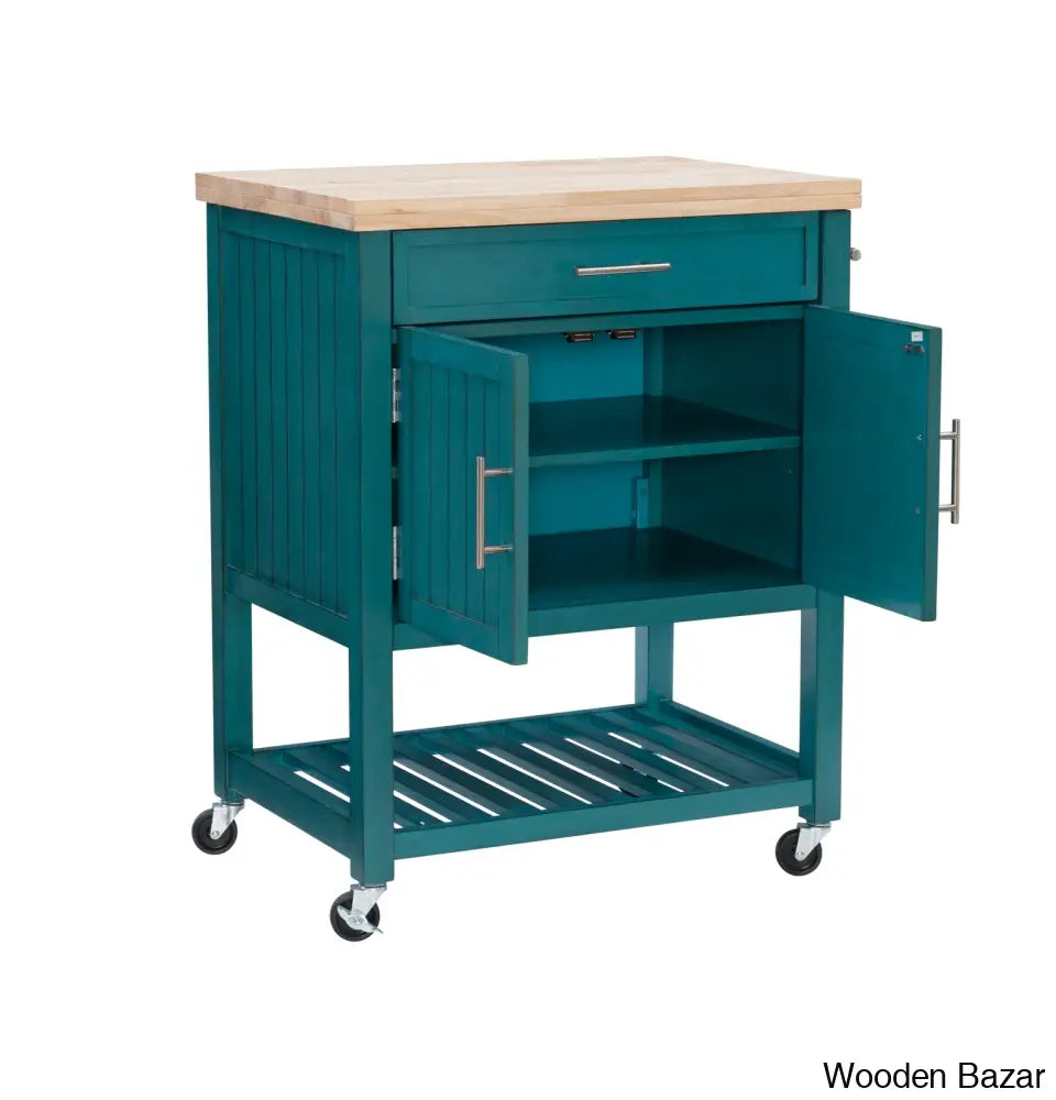 Obed Solid Wood Top Kitchen Cart Trolley Cart Cabinet Kitchen Island With Storage