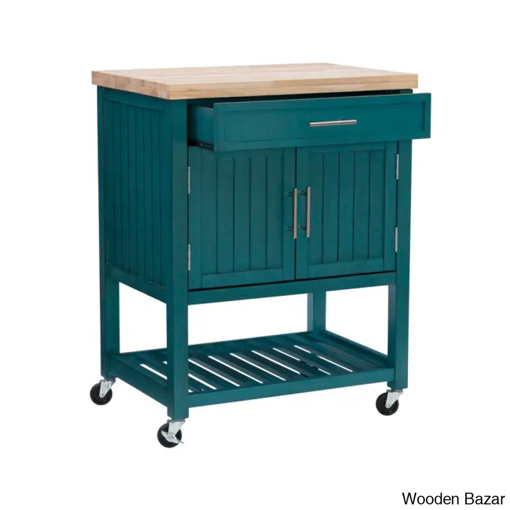 Obed Solid Wood Top Kitchen Cart Trolley Cart Cabinet Kitchen Island With Storage