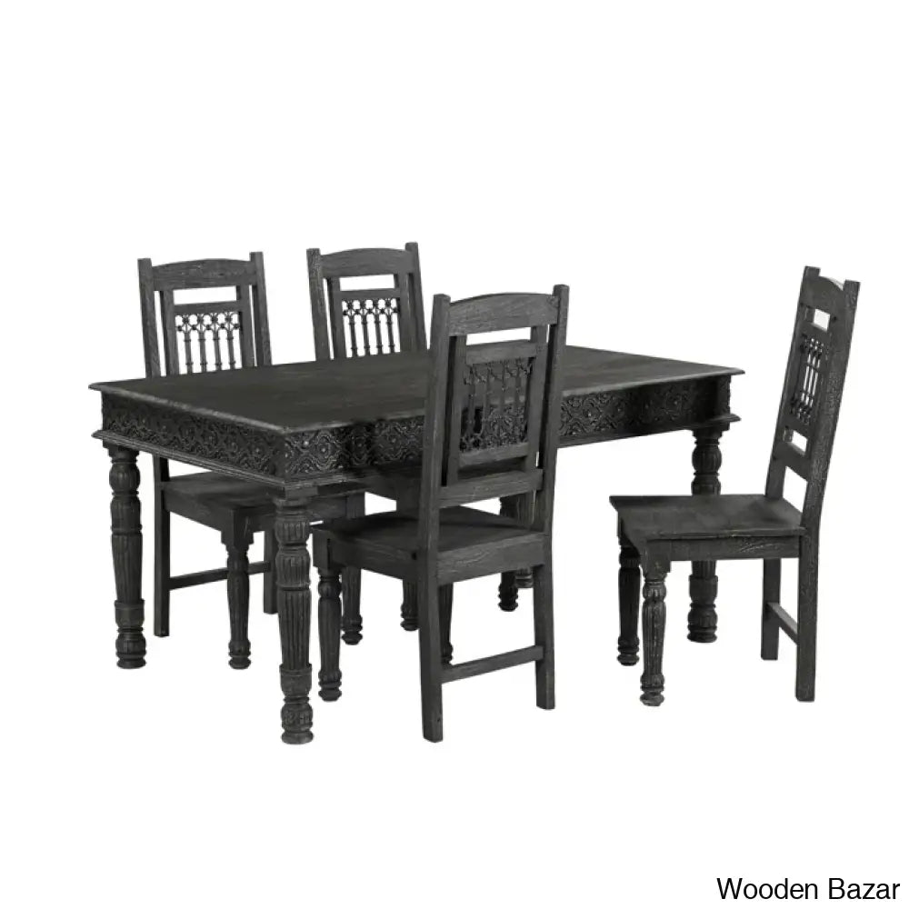 Oberon New 4 Seater Solid Wood Dining Set Antique Black