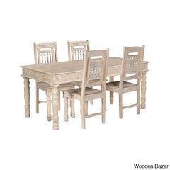 Oberon New 4 Seater Solid Wood Dining Set Sand White