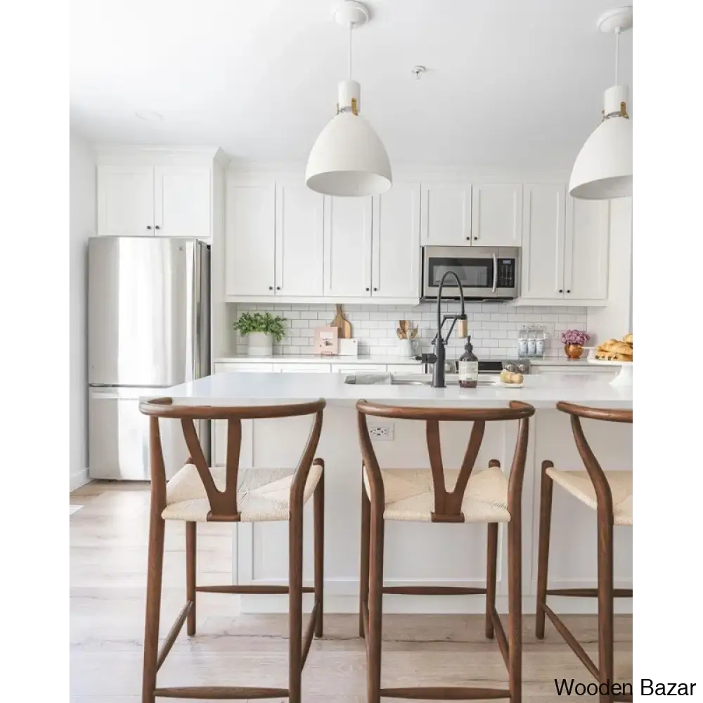 Olien Swivel Counter And Bar Height Stool Farmhouse With Y Back Light Woven Wood Kitchen Fully