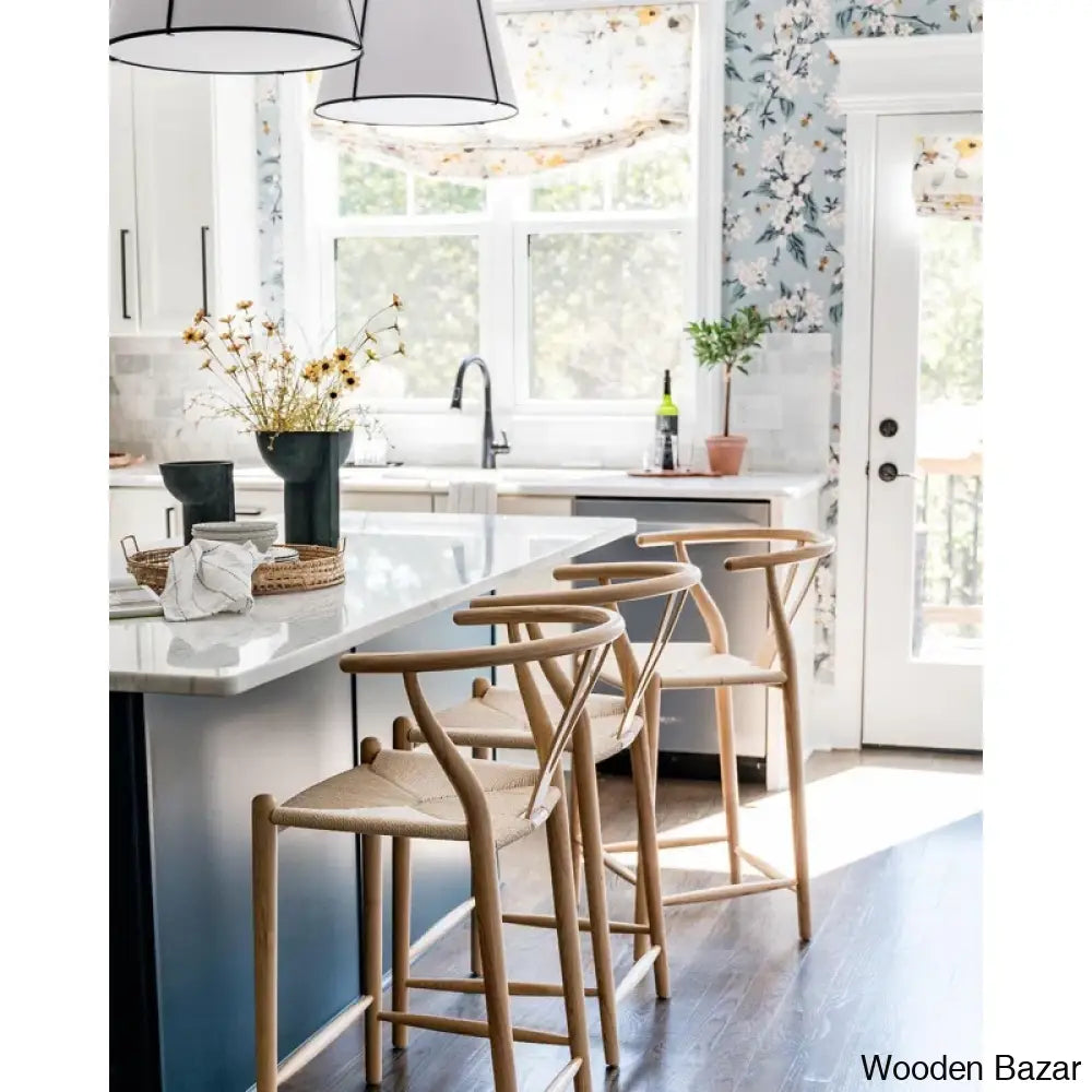 Olien Swivel Counter And Bar Height Stool Farmhouse With Y Back Light Woven Wood Kitchen Fully