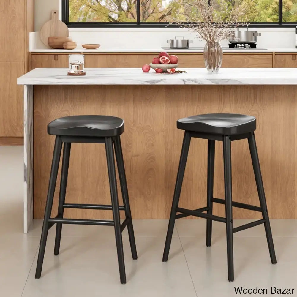 Olive Swivel Solid Wood Counter And Bar Stool (Set Of 2) Black