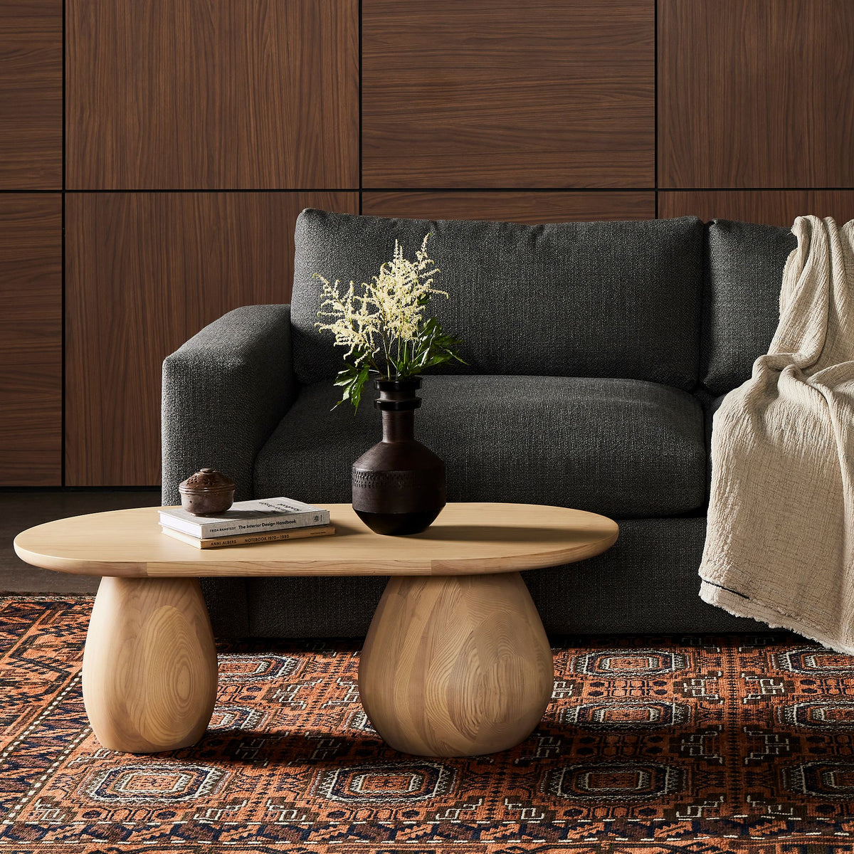 Rivaan Base Oval Coffee Table - Wooden Bazar