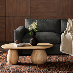 Rivaan Base Oval Coffee Table - Wooden Bazar