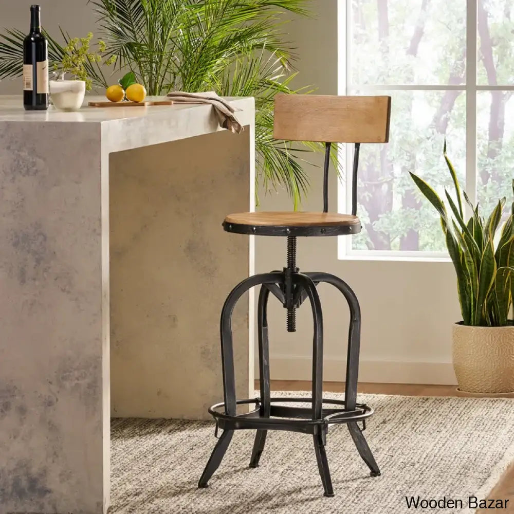 Oswalto Swivel Adjustable Height Counter And Bar Stool With Metal Frame